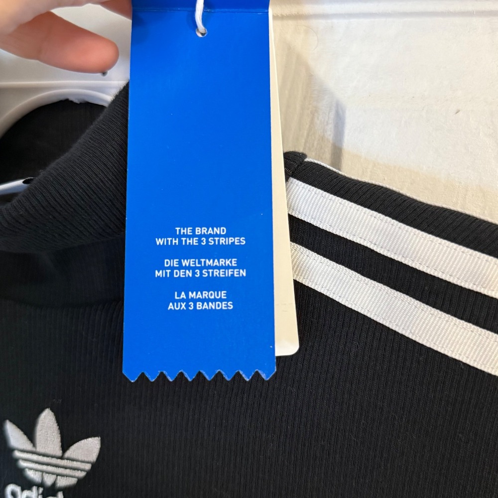 Adidas originals Mock Neck‎ Top Ribbed 3 Stripe Tee Shirt Ruffle Trim Black XS - Picture 7 of 12